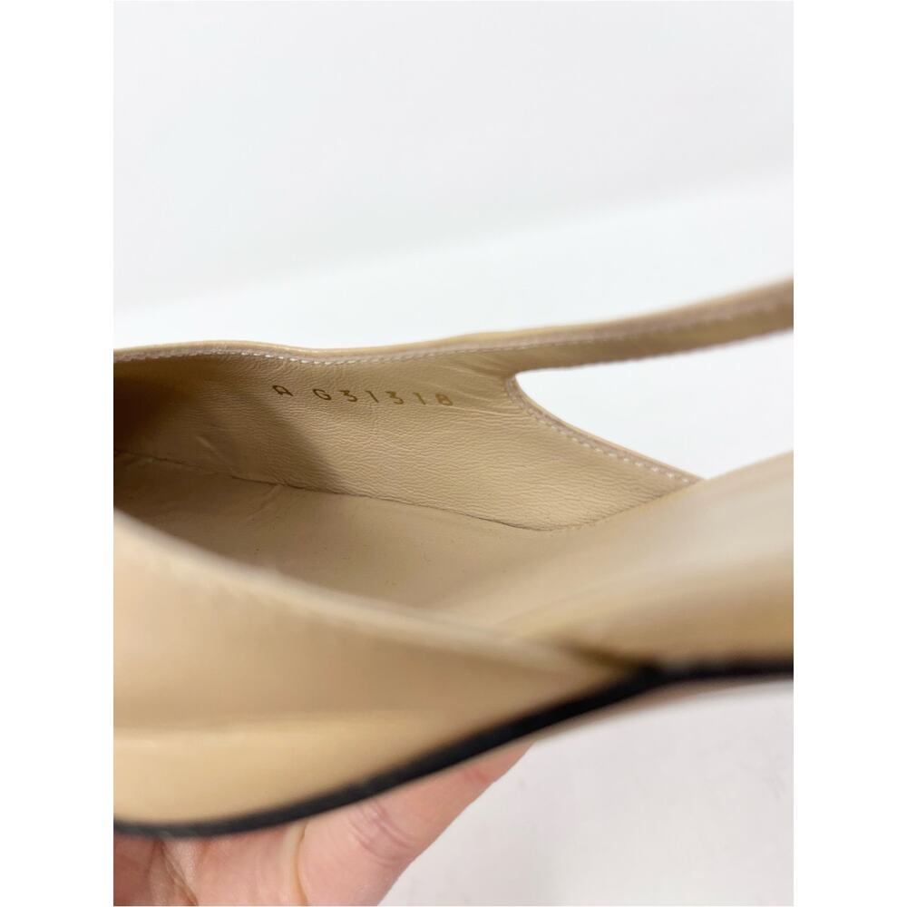 Chanel Two Tone Leather Beige Black Cap Toe Slingback Block Heel CC size 37.5 EU - Picture 5 of 7